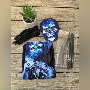 Boys Blue Grim Reaper Halloween Costume Set with Accessories, Size 6-8 years